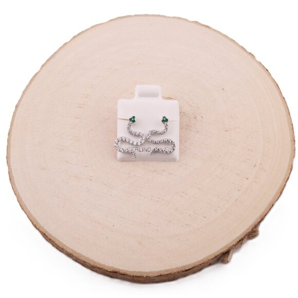 Women's Sterling Silver Snake Stud Earrings – CZ & Green Eyes Fashion Jewelry ** - Picture 4 of 11